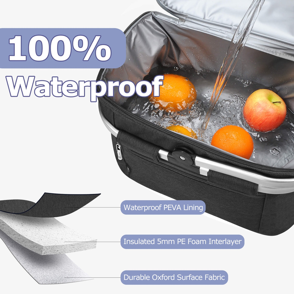 Tirrinia Large Insulated Picnic Basket, 34L Water Resistant & Leakproof Collapsible Portable Cooler Basket Set with Aluminium Handle for Travel,Foldable Grocery Bag, Black