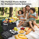 Tirrinia Large Insulated Picnic Basket, 34L Water Resistant & Leakproof Collapsible Portable Cooler Basket Set with Aluminium Handle for Travel,Foldable Grocery Bag, Black
