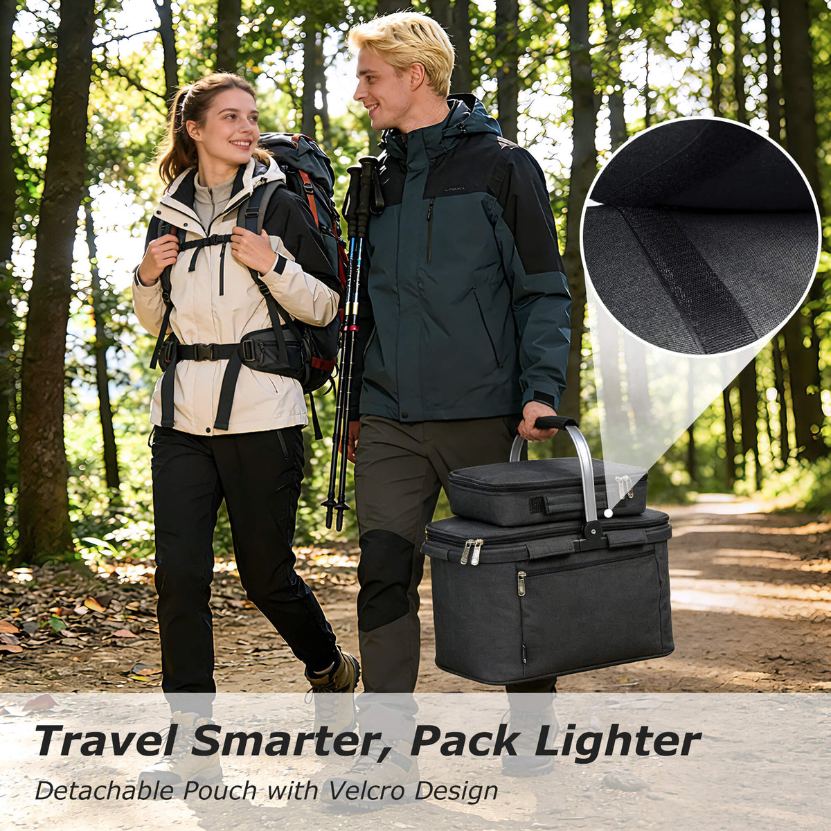Tirrinia Large Insulated Picnic Basket, 34L Water Resistant & Leakproof Collapsible Portable Cooler Basket Set with Aluminium Handle for Travel,Foldable Grocery Bag, Black