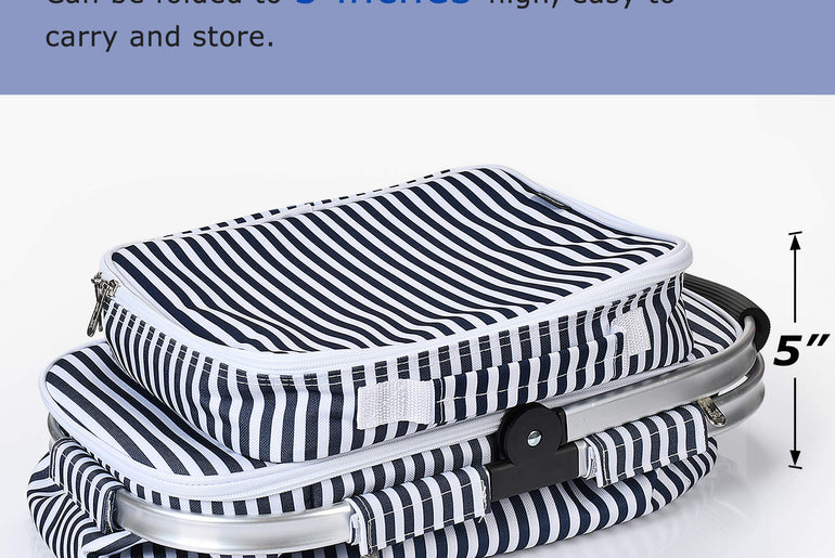 Tirrinia Large Insulated Picnic Basket, 34L Water Resistant & Leakproof Collapsible Portable Cooler Basket Set with Aluminium Handle for Travel,Foldable Grocery Bag, Black