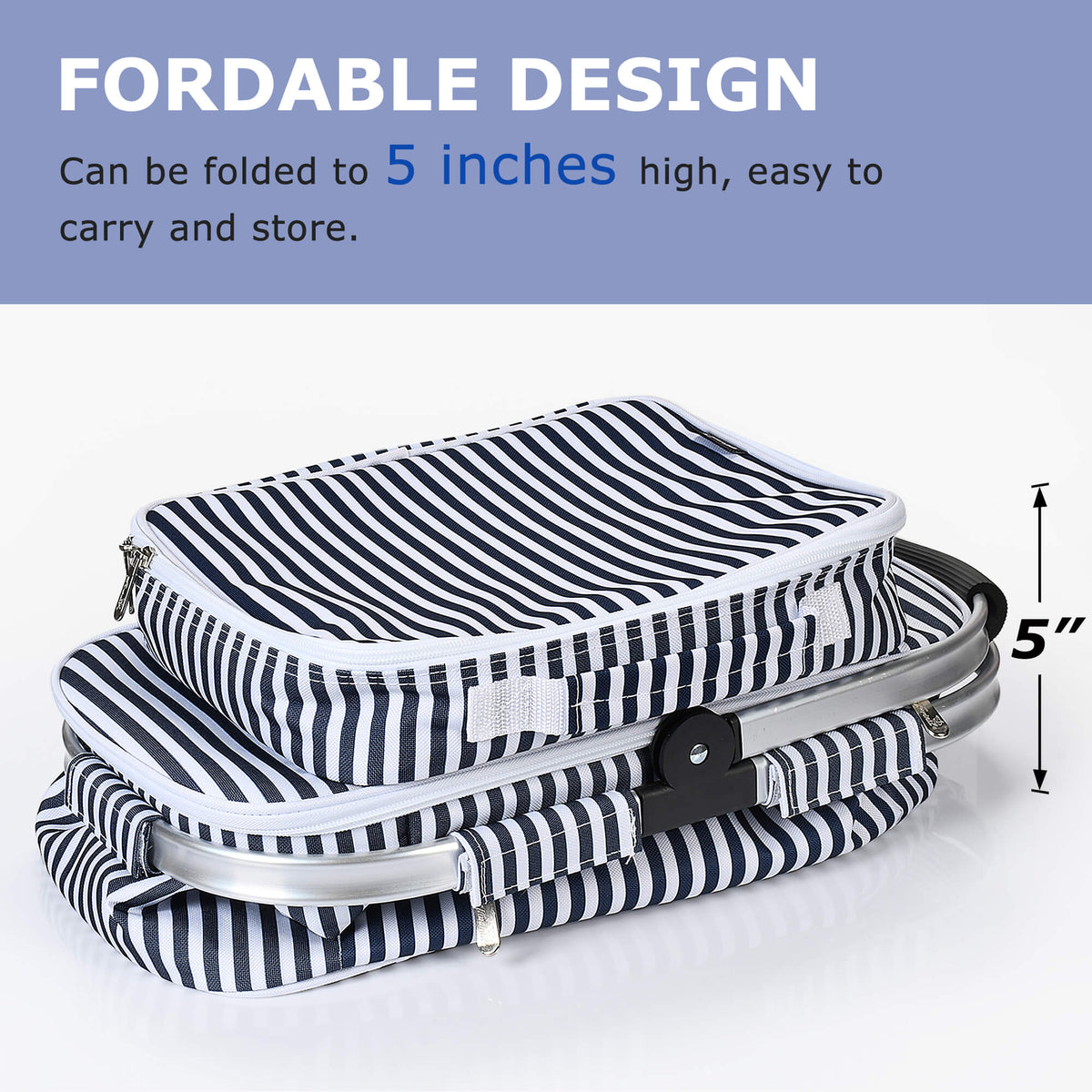 Tirrinia Large Insulated Picnic Basket, 34L Water Resistant & Leakproof Collapsible Portable Cooler Basket Set with Aluminium Handle for Travel,Foldable Grocery Bag, Black