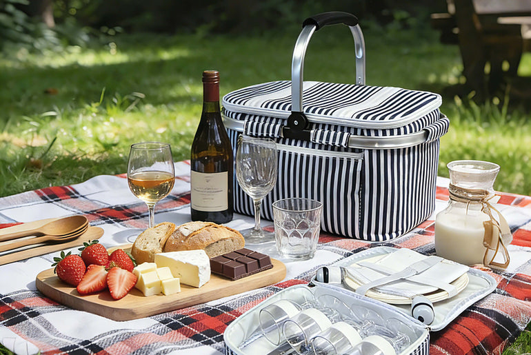 Tirrinia Large Insulated Picnic Basket, 34L Water Resistant & Leakproof Collapsible Portable Cooler Basket Set with Aluminium Handle for Travel,Foldable Grocery Bag, Black
