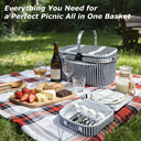 Tirrinia Large Insulated Picnic Basket, 34L Water Resistant & Leakproof Collapsible Portable Cooler Basket Set with Aluminium Handle for Travel,Foldable Grocery Bag, Black