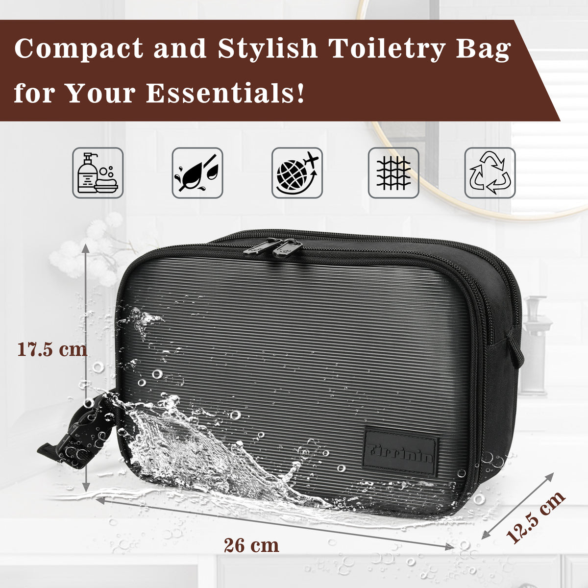 Tirrinia Travel Waterproof Toiletry Bags for Women and Men front view