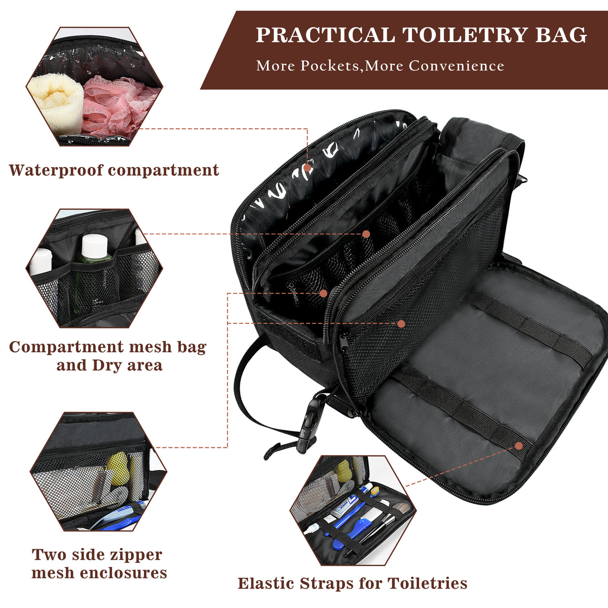 Tirrinia Travel Waterproof Toiletry Bags for Women and Men side view