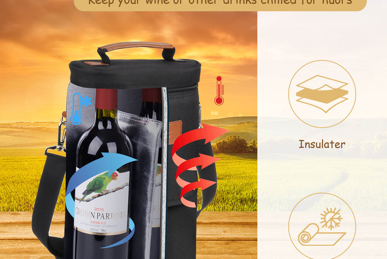 Tirrinia 2 Bottle Wine Gift Tote Carrier with Pocket