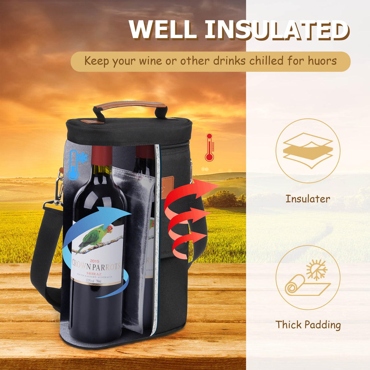 Tirrinia 2 Bottle Wine Gift Tote Carrier with Pocket