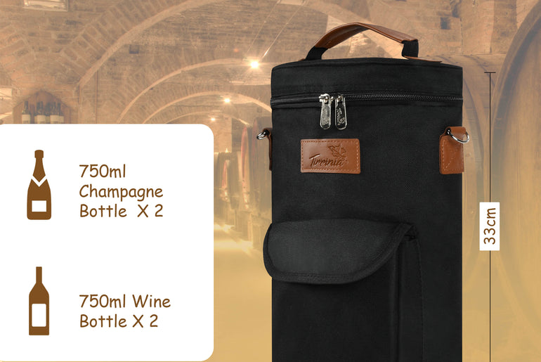 Tirrinia 2 Bottle Wine Gift Tote Carrier with Pocket
