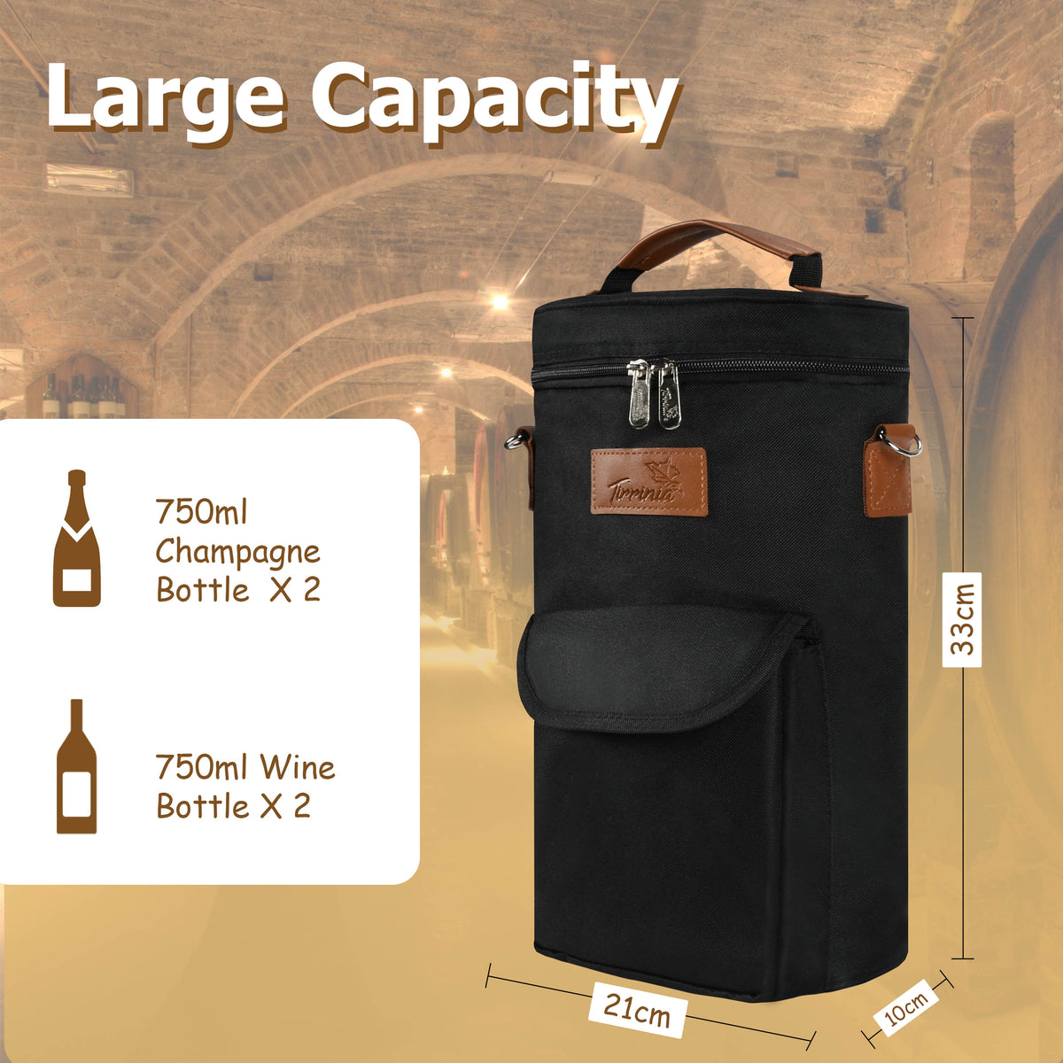 Tirrinia 2 Bottle Wine Gift Tote Carrier with Pocket