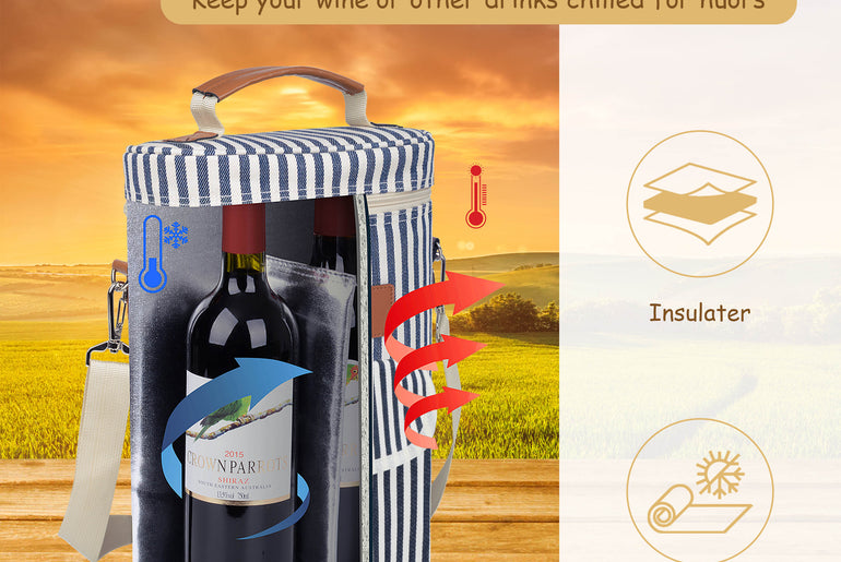 Tirrinia 2 Bottle Wine Gift Tote Carrier with Pocket