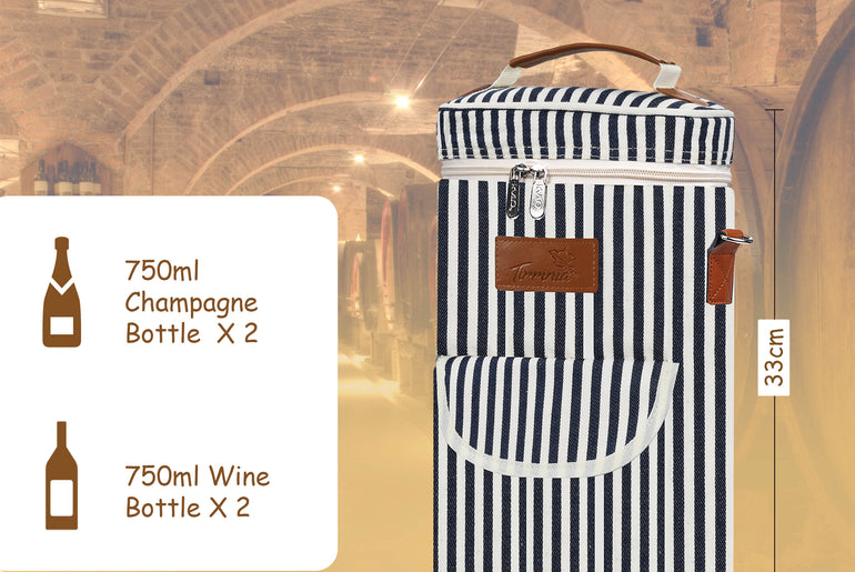 Tirrinia 2 Bottle Wine Gift Tote Carrier with Pocket