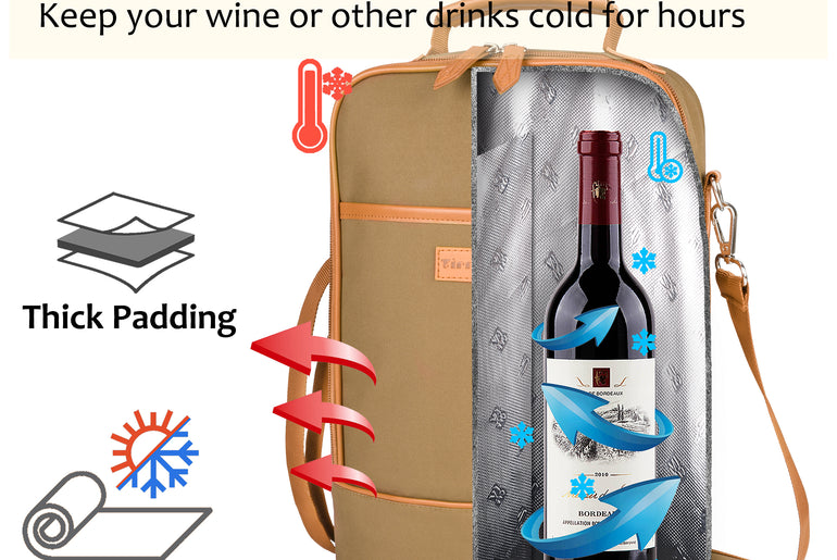 Tirrinia 2 Bottle Insulated Wine Cooler Bag for Beach