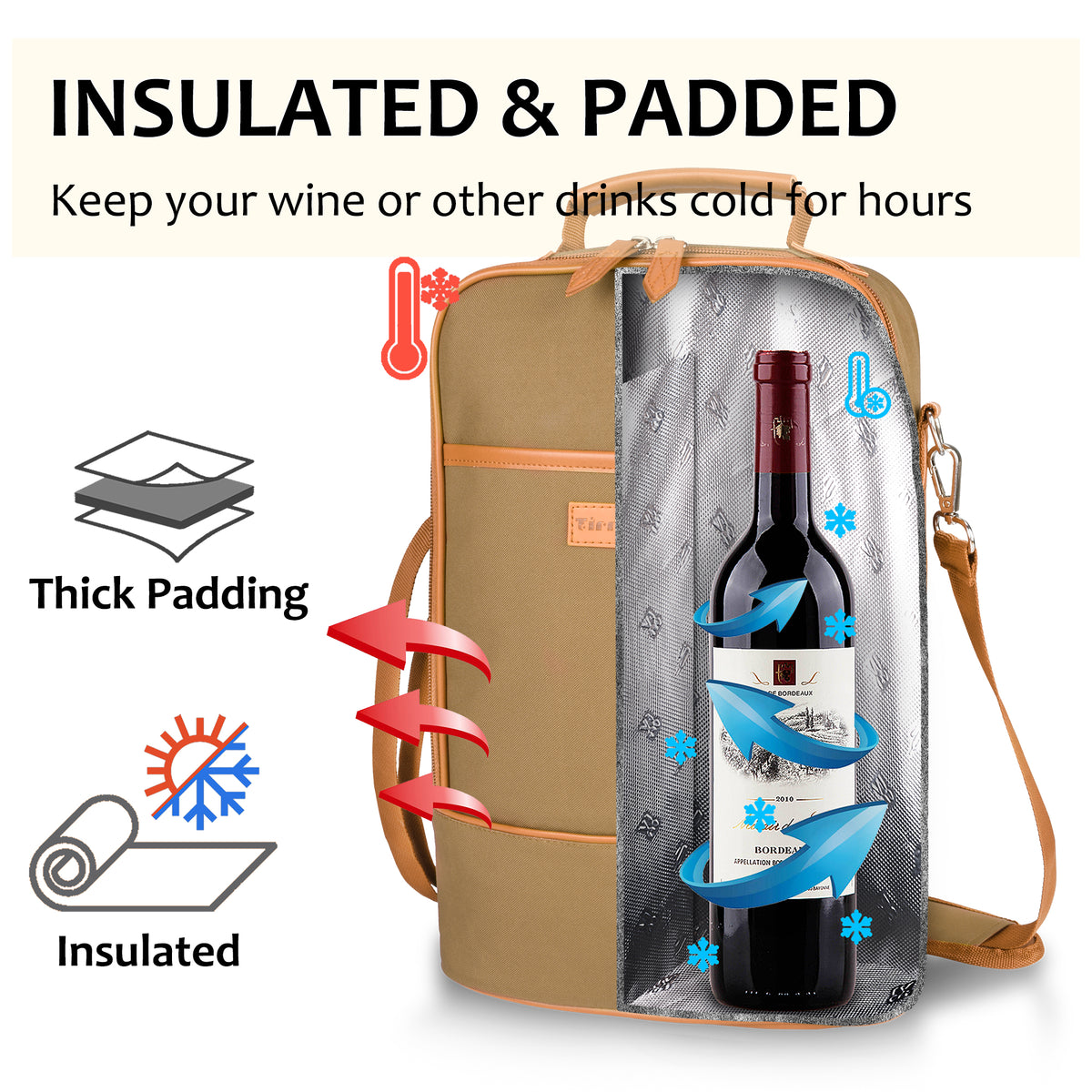 Tirrinia 2 Bottle Insulated Wine Cooler Bag for Beach