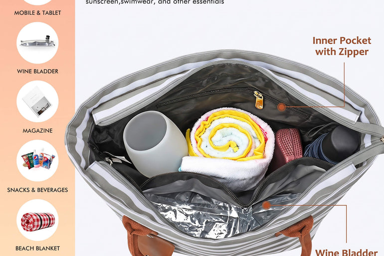 1.5L Wine Purse with Hidden Spout & Wine Bladder – Insulated Wine Tote Bag, Reusable Wine Travel Bag for Picnics, Beach & Parties