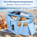 Tirrinia Extra Large Beach Tote Bag – Waterproof Travel Tote with Wet & Dry Separation back view