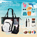 Tirrinia Large Mesh Beach Tote Bag – Sandproof, Quick-Dry Travel Tote with 9 Pockets detail view
