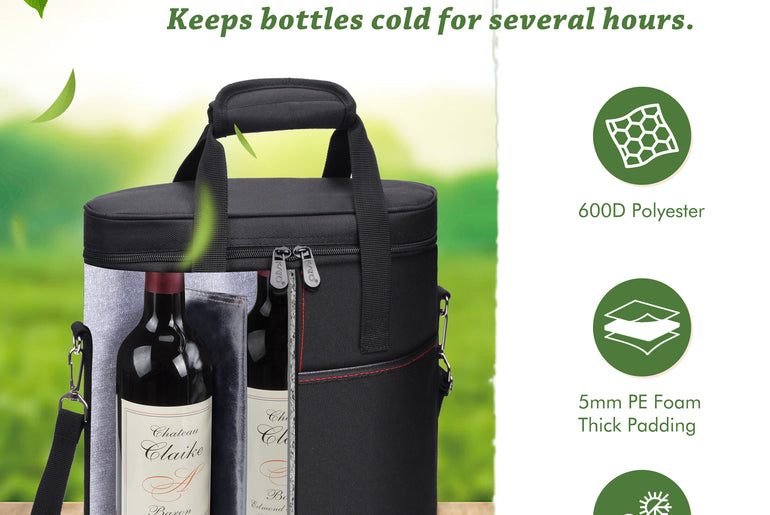 Tirrinia 3 Bottle Insulated Wine Tote Bag with Corkscrew