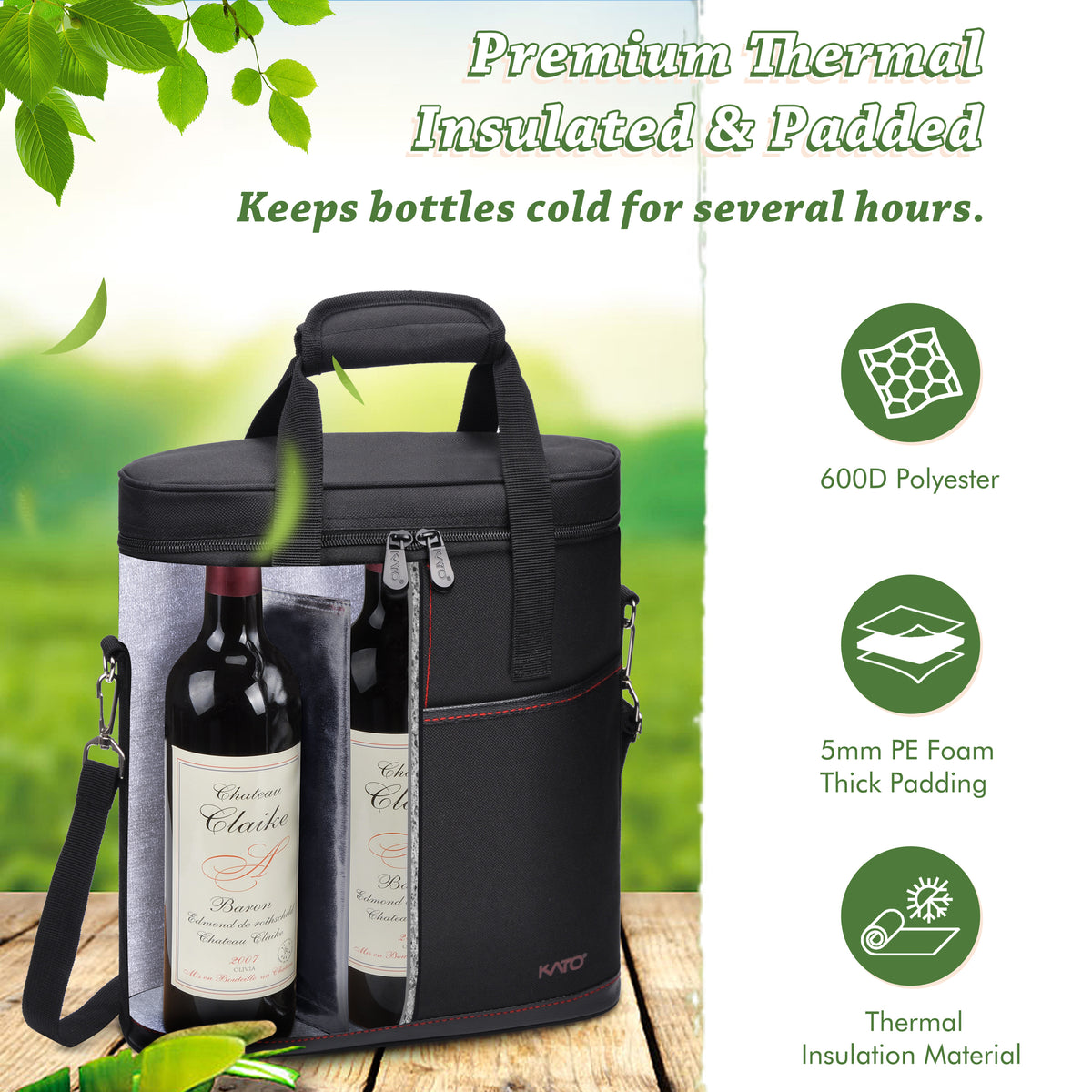 Tirrinia 3 Bottle Insulated Wine Tote Bag with Corkscrew