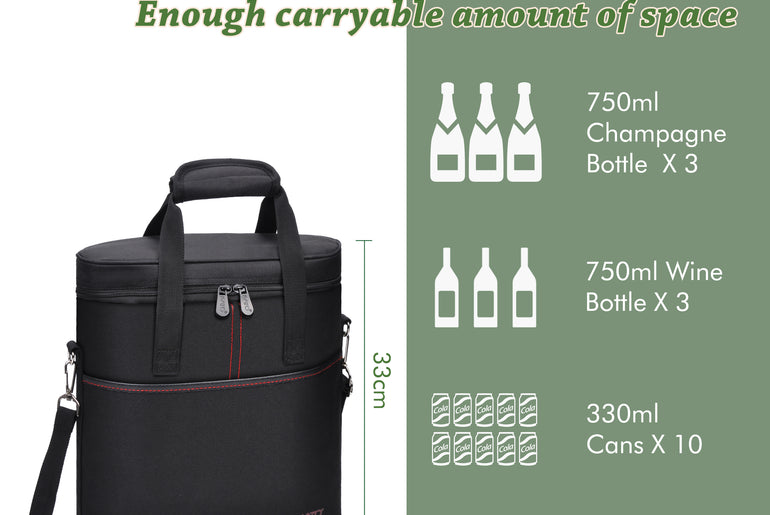 Tirrinia 3 Bottle Insulated Wine Tote Bag with Corkscrew