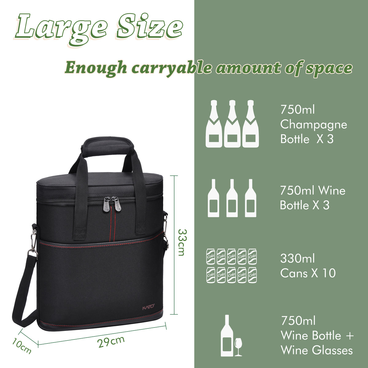 Tirrinia 3 Bottle Insulated Wine Tote Bag with Corkscrew