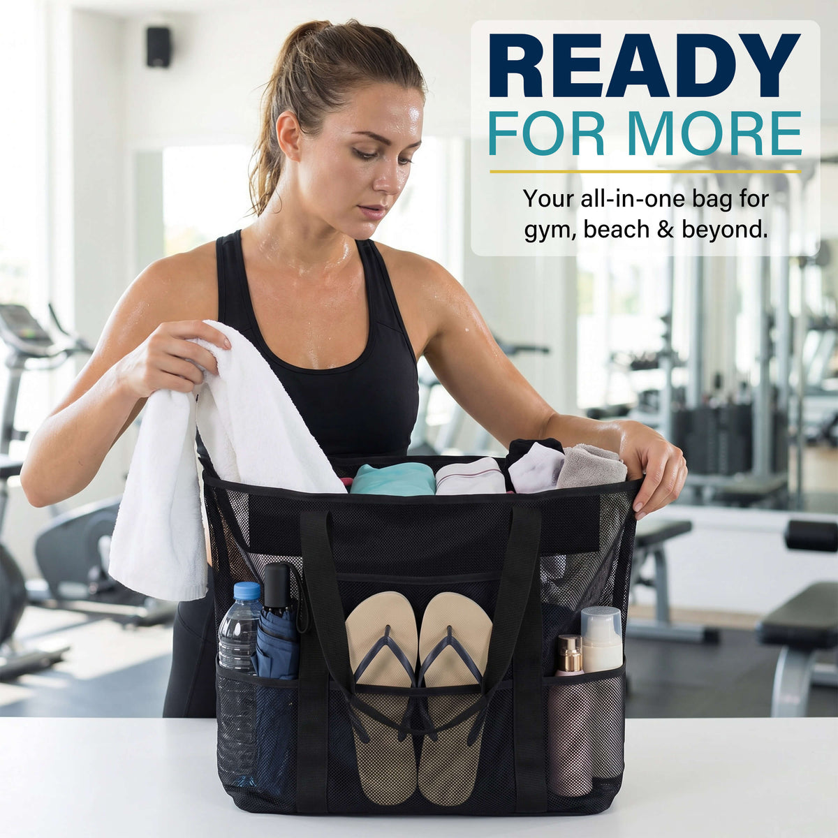 Tirrinia Large Mesh Beach Tote Bag – Sandproof, Quick-Dry Travel Tote with 9 Pockets newarrivals style
