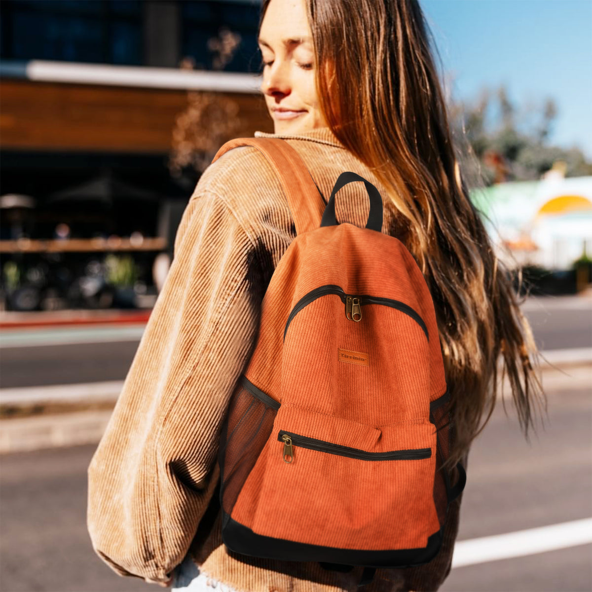 Tirrinia Classic Vintage Orange Corduroy Backpack product image 5