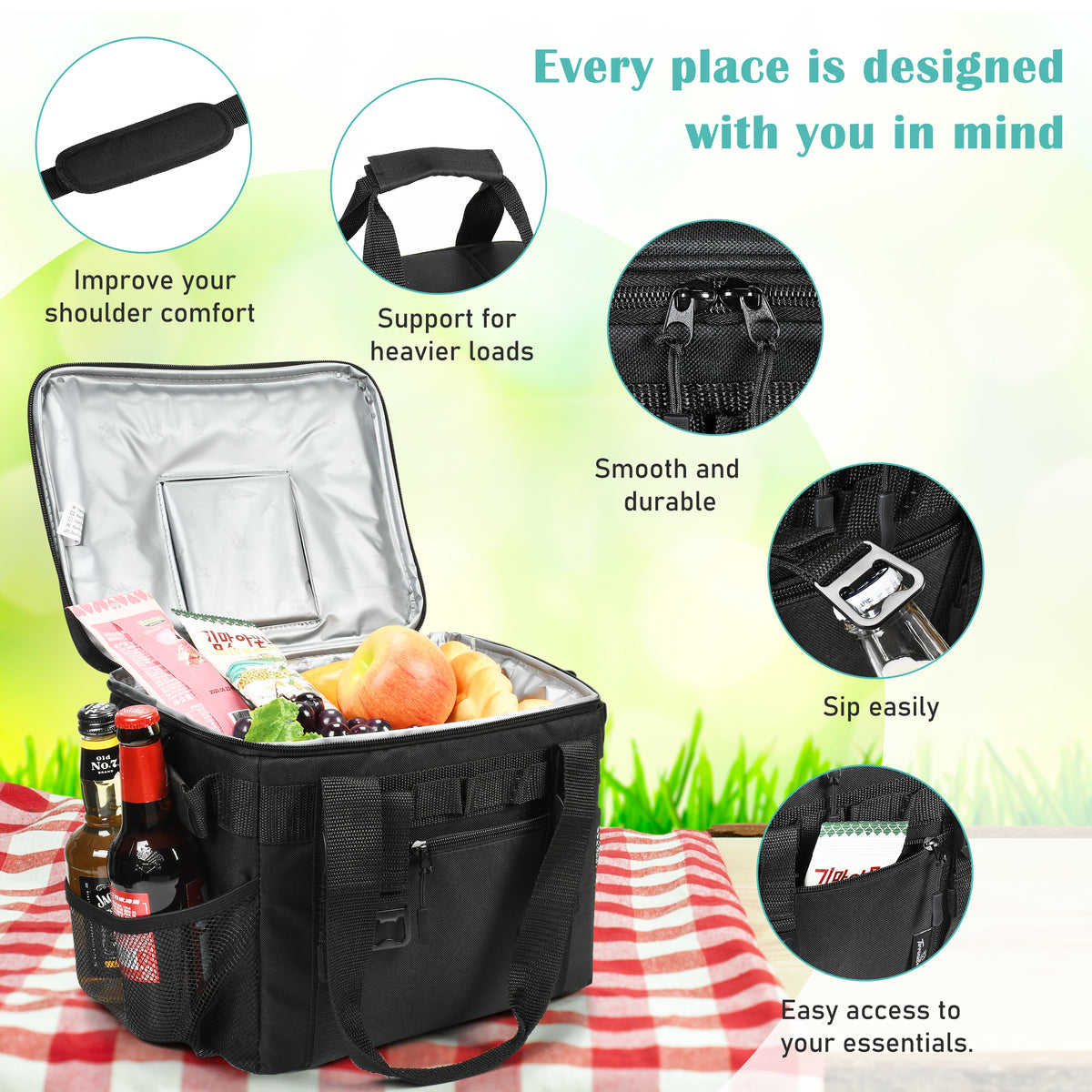 Tirrinia Quick-Access Cooler Bag with Velcro Top detail view