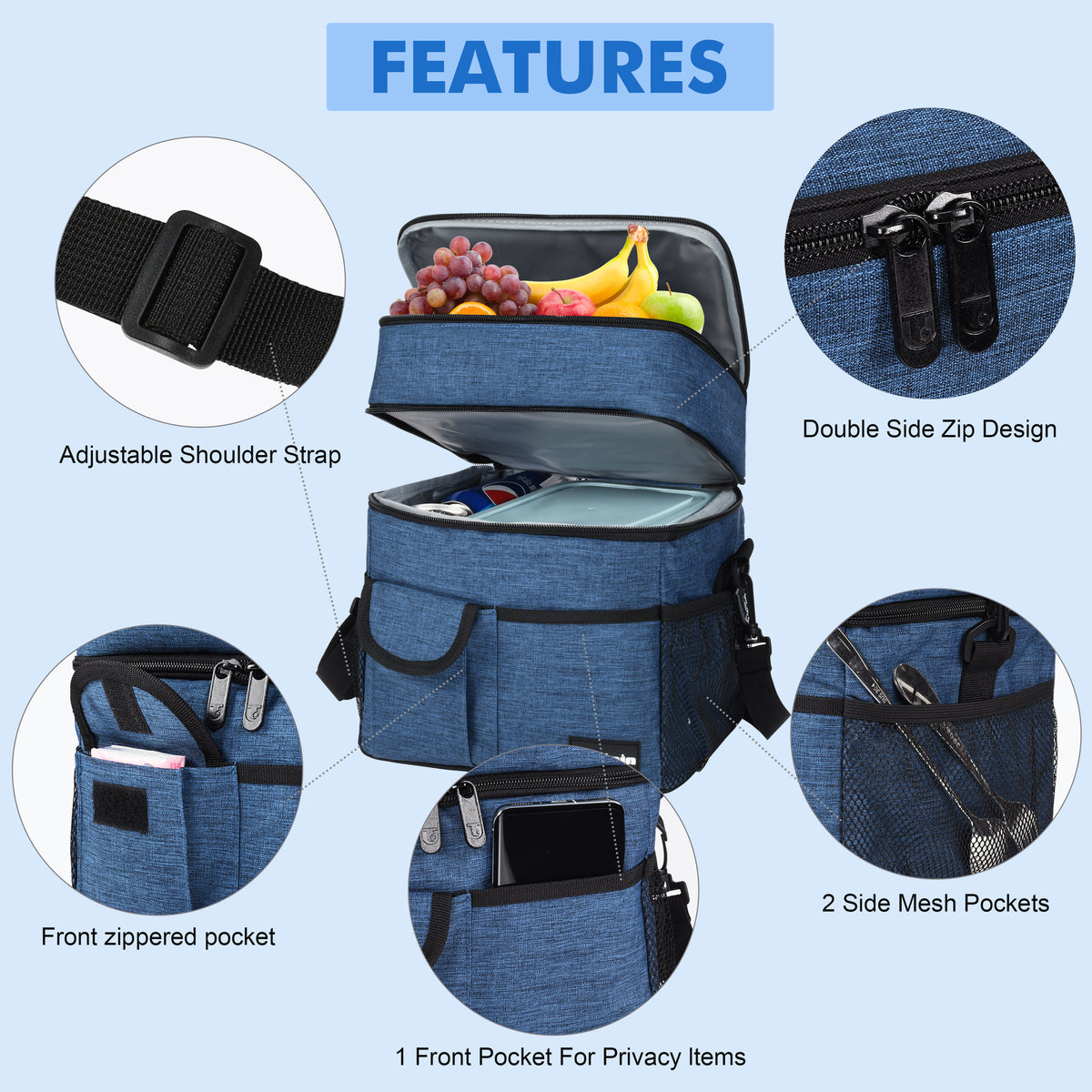 Tirrinia Large Double-Layer Insulated Lunch Bag with Pocket product image 16
