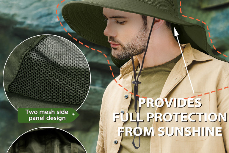 Tirrrinia Men's Wide Brim Sun Hat with Neck Flap