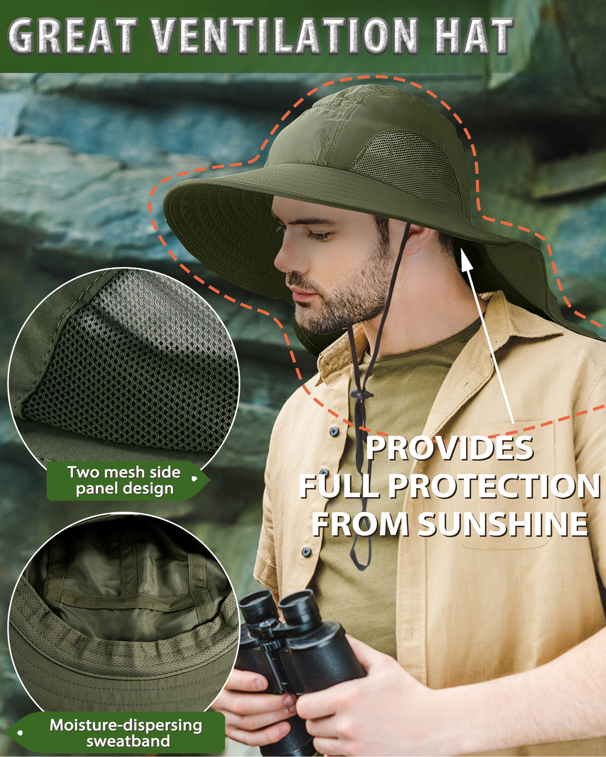 Tirrrinia Men's Wide Brim Sun Hat with Neck Flap