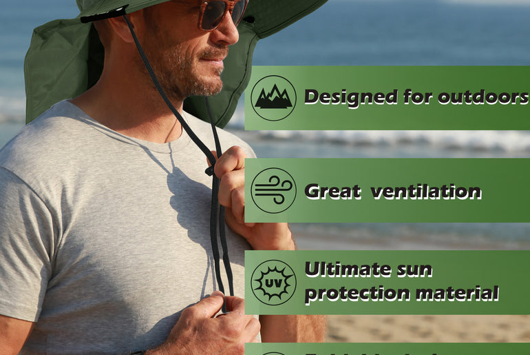 Tirrrinia Men's Wide Brim Sun Hat with Neck Flap