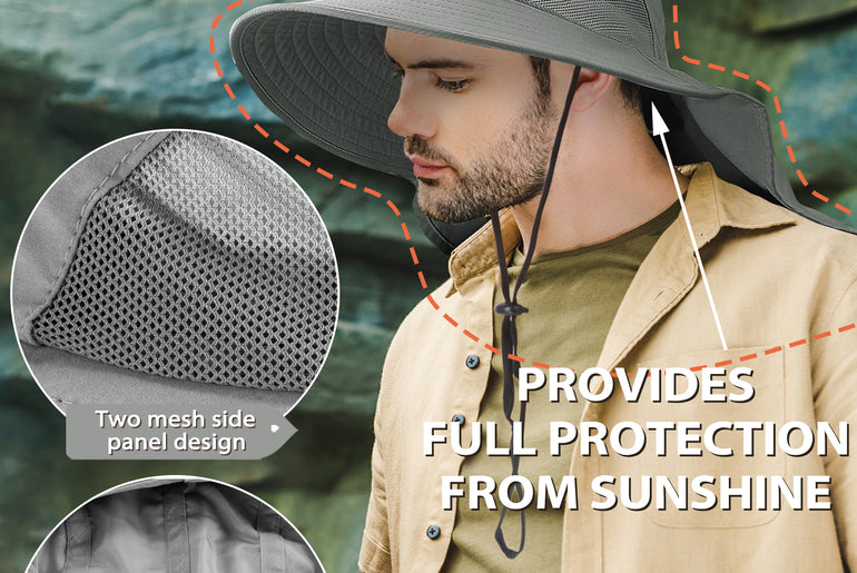 Tirrrinia Men's Wide Brim Sun Hat with Neck Flap