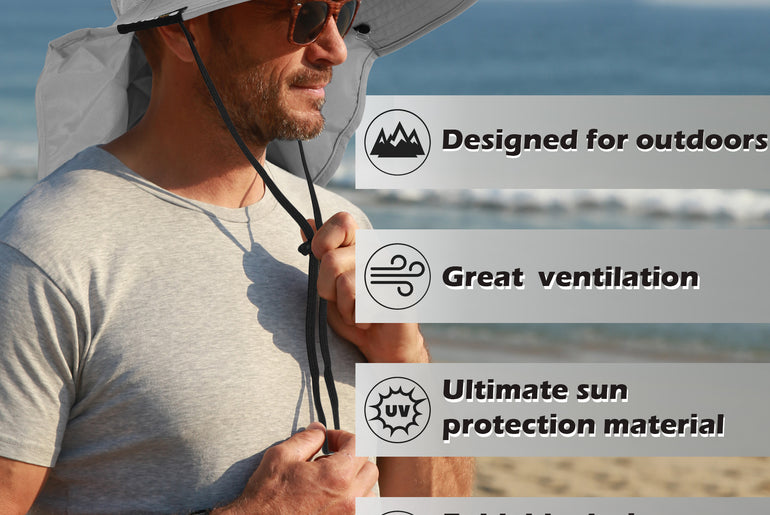 Tirrrinia Men's Wide Brim Sun Hat with Neck Flap