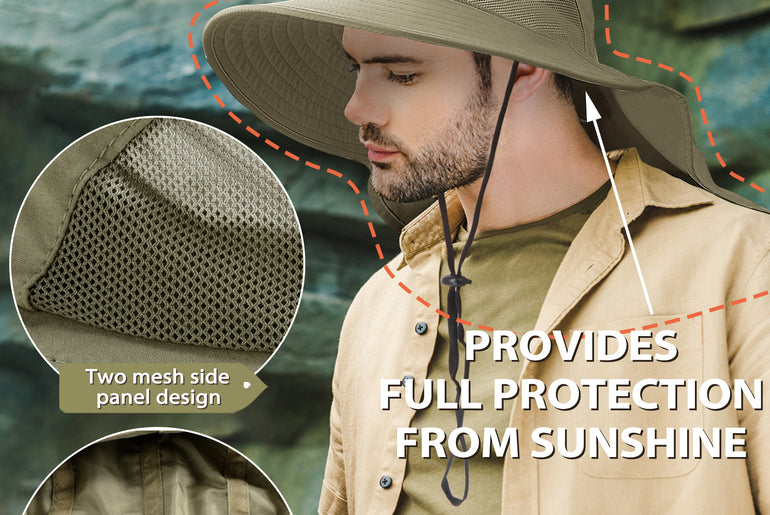 Tirrrinia Men's Wide Brim Sun Hat with Neck Flap