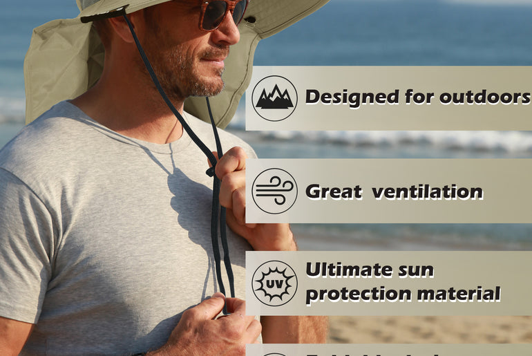 Tirrrinia Men's Wide Brim Sun Hat with Neck Flap