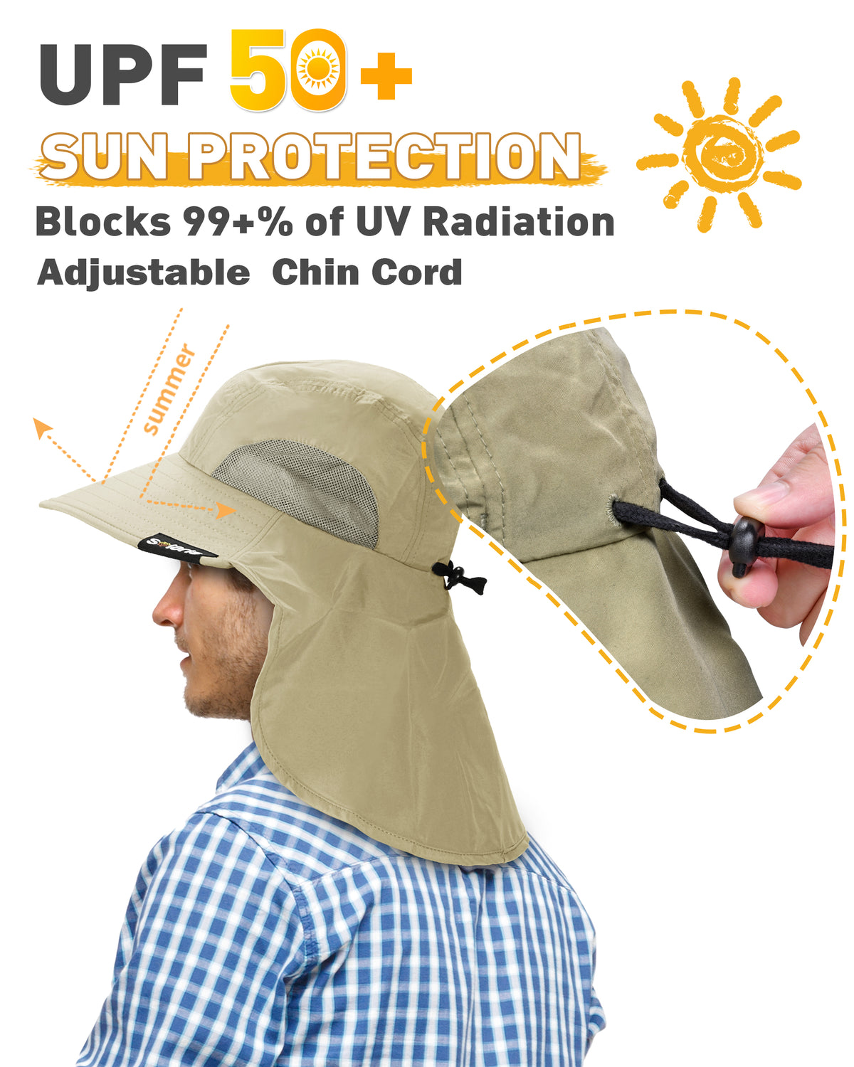 Tirrrinia Men's Wide Brim Sun Hat with Neck Flap