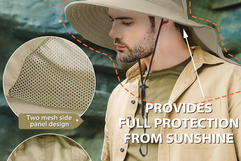 Tirrrinia Men's Wide Brim Sun Hat with Neck Flap