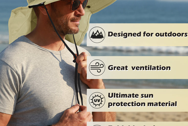 Tirrrinia Men's Wide Brim Sun Hat with Neck Flap