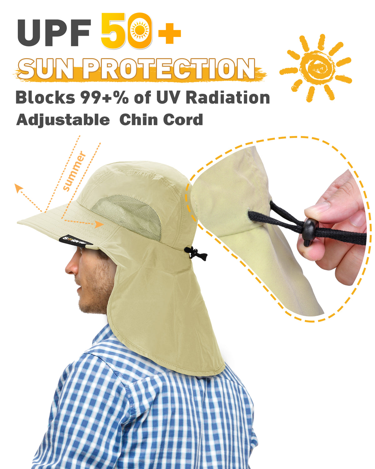 Tirrrinia Men's Wide Brim Sun Hat with Neck Flap