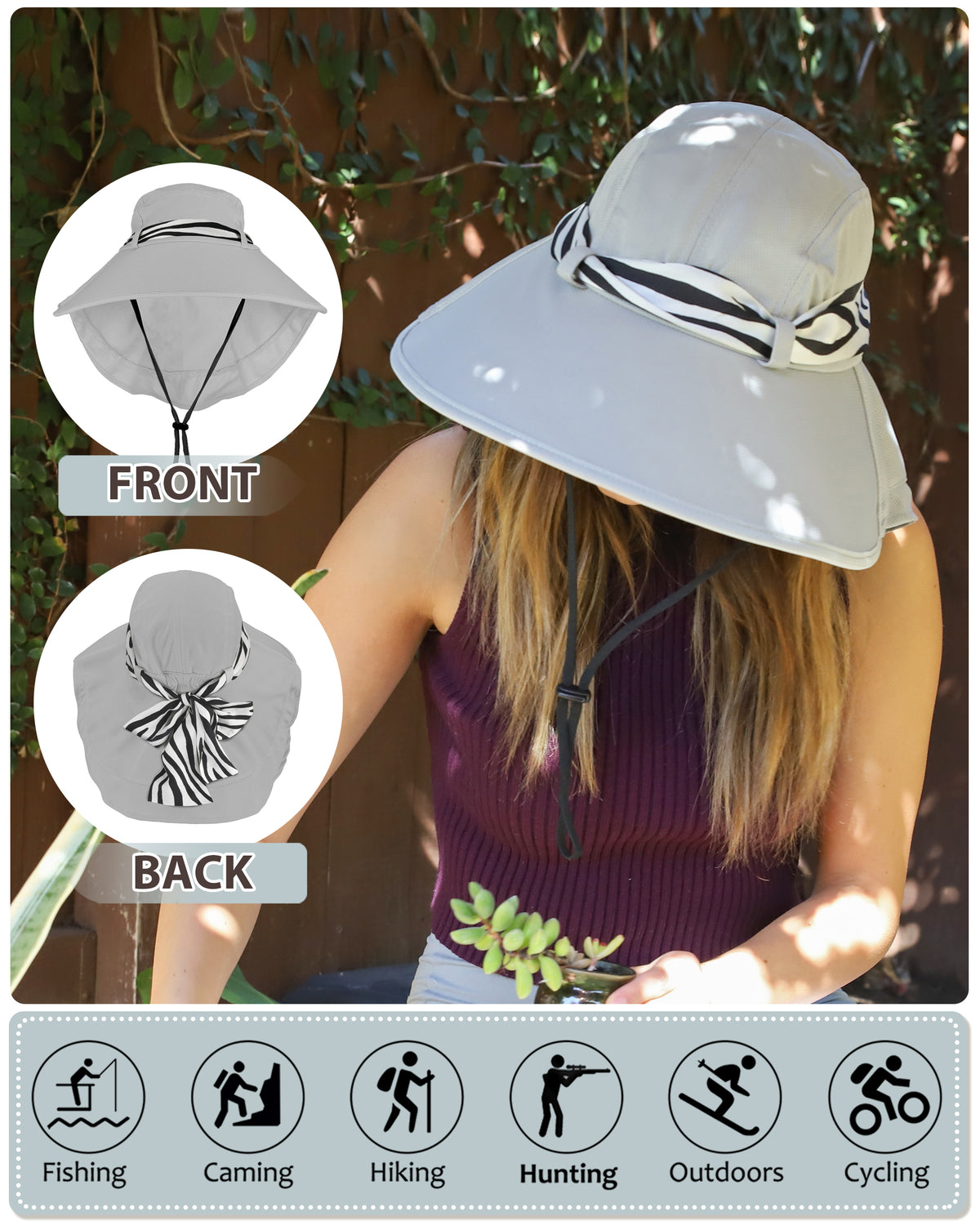Tirrinia Women UPF50+ Sun Hat with Floral Ribbon