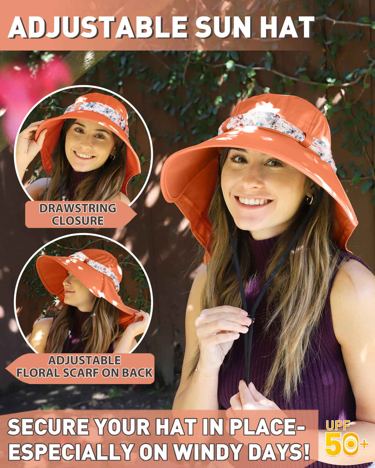 Tirrinia Women UPF50+ Sun Hat with Floral Ribbon
