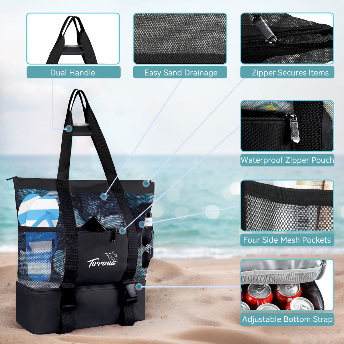 Tirrinia Mesh Beach Tote Cooler Bag