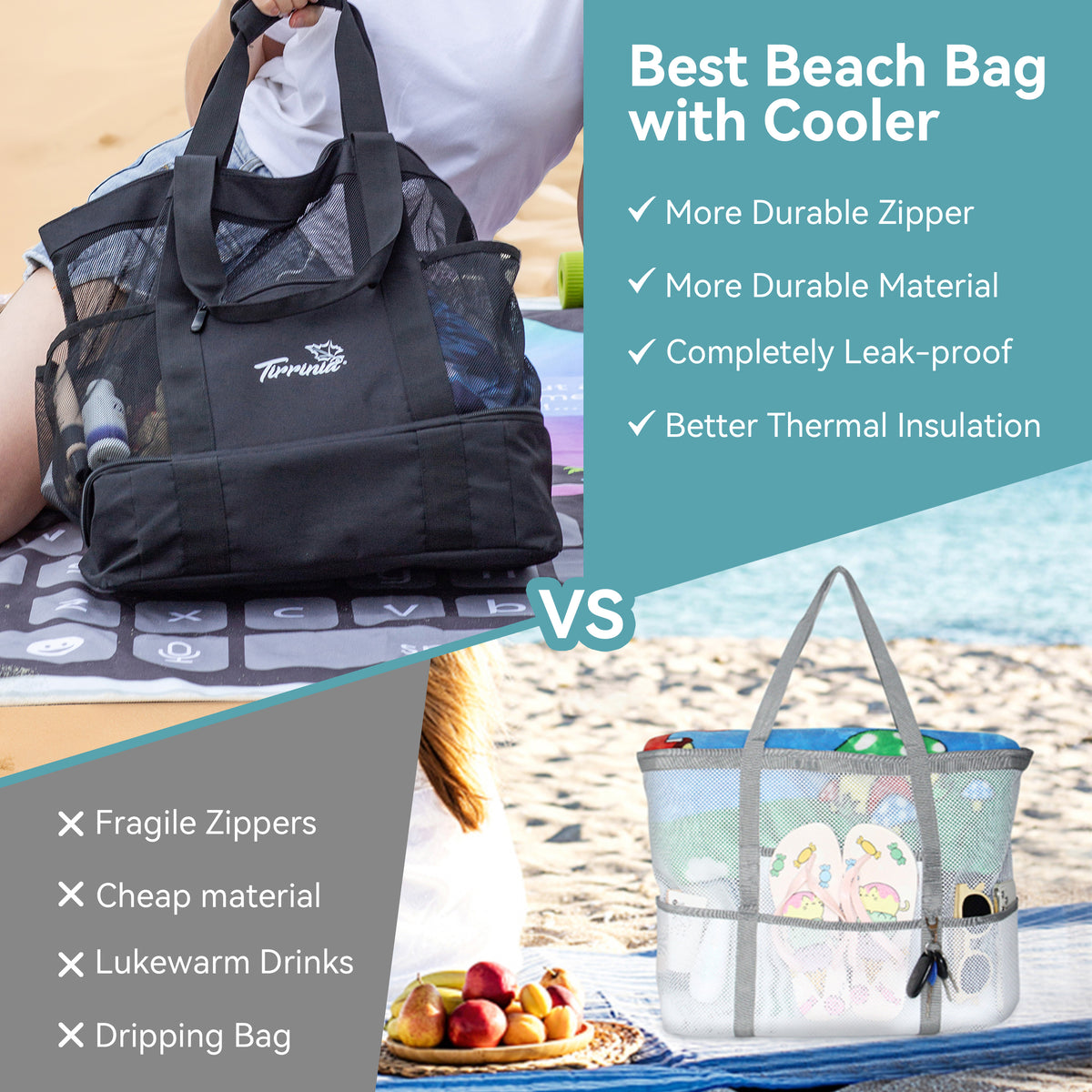 Tirrinia Mesh Beach Tote Cooler Bag
