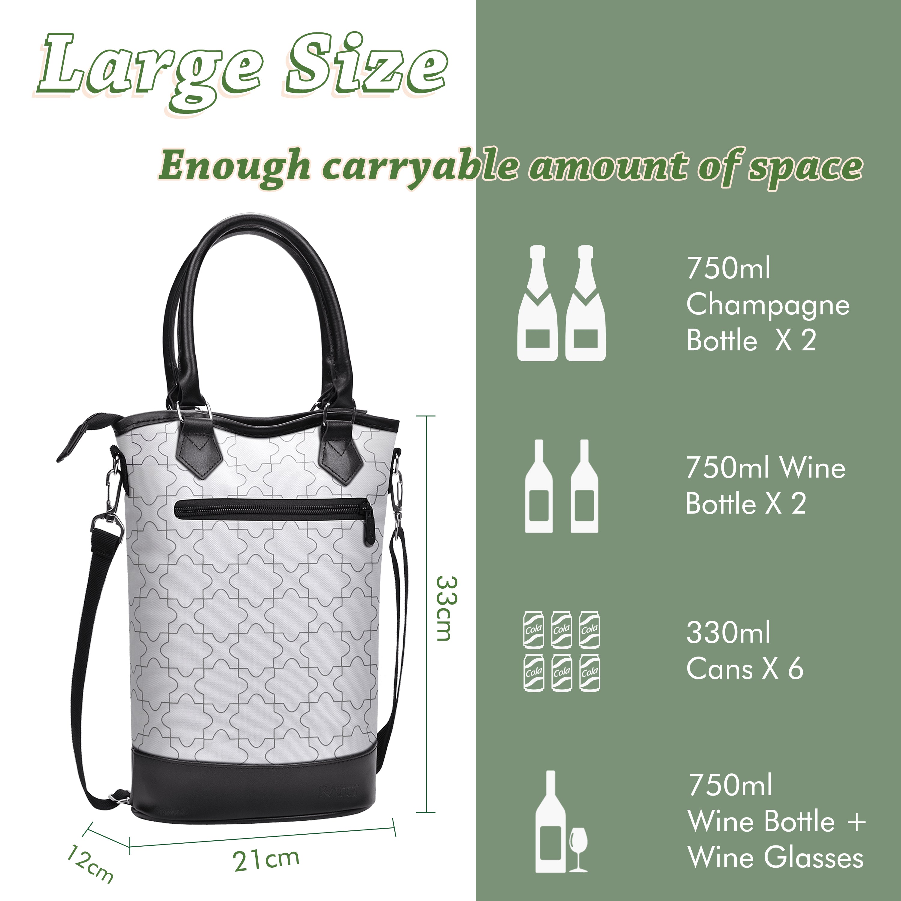 Tirrinia Insulated Wine Carrier Tote - Travel Padded 2 Bottle  Wine/Champagne Cooler Bag with Handle and Adjustable Shoulder Strap + Free  Corkscrew
