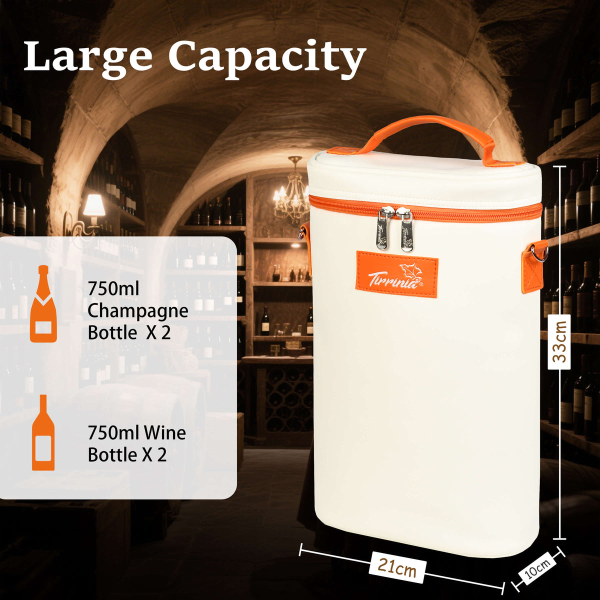 Tirrinia 2 Bottle Insulated Wine Bag – Stylish Wine Tote for Travel, Picnic & Gifting back view