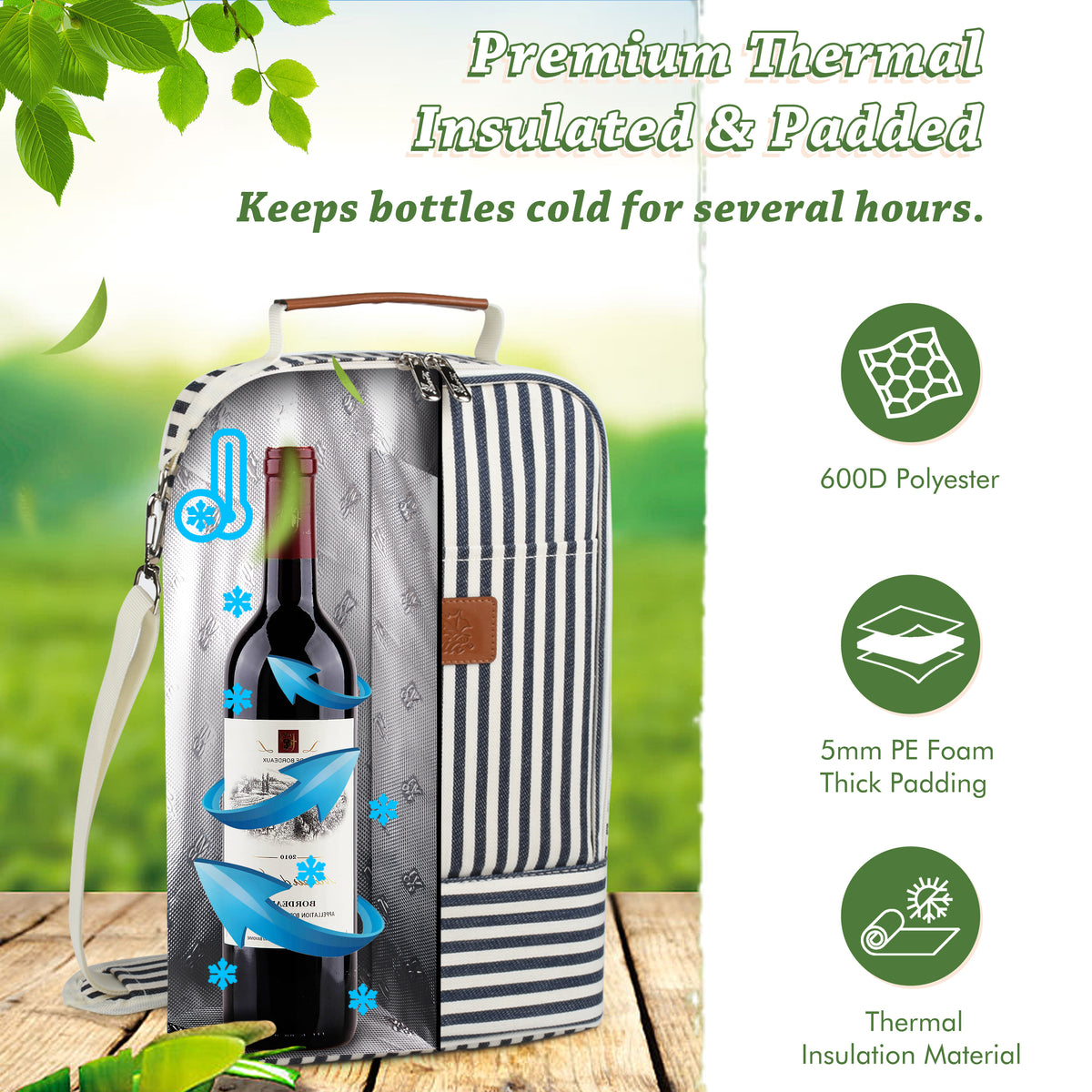 Tirrinia 2 Bottle Wine Cooler Bag For Park