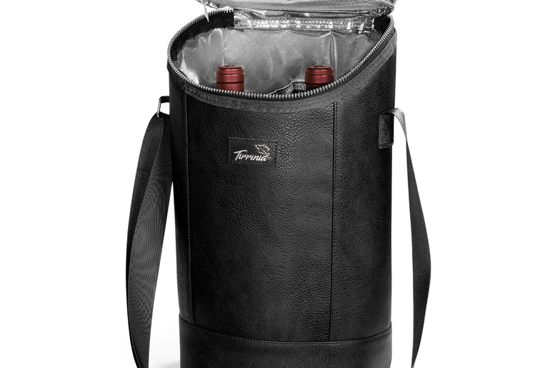 Tirrinia 2 Bottle Wine Carrier Bag, Insulated Wine Tote Cooler Bag with Shoulder Strap, for Travel, Picnic, BYOB & Christmas - Perfect Gift for Wine Lovers, Brown