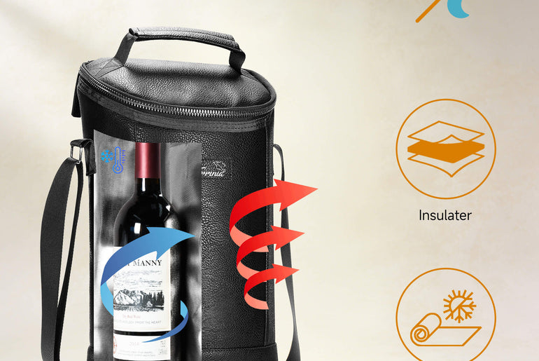 Tirrinia 2 Bottle Wine Carrier Bag, Insulated Wine Tote Cooler Bag with Shoulder Strap, for Travel, Picnic, BYOB & Christmas - Perfect Gift for Wine Lovers, Brown