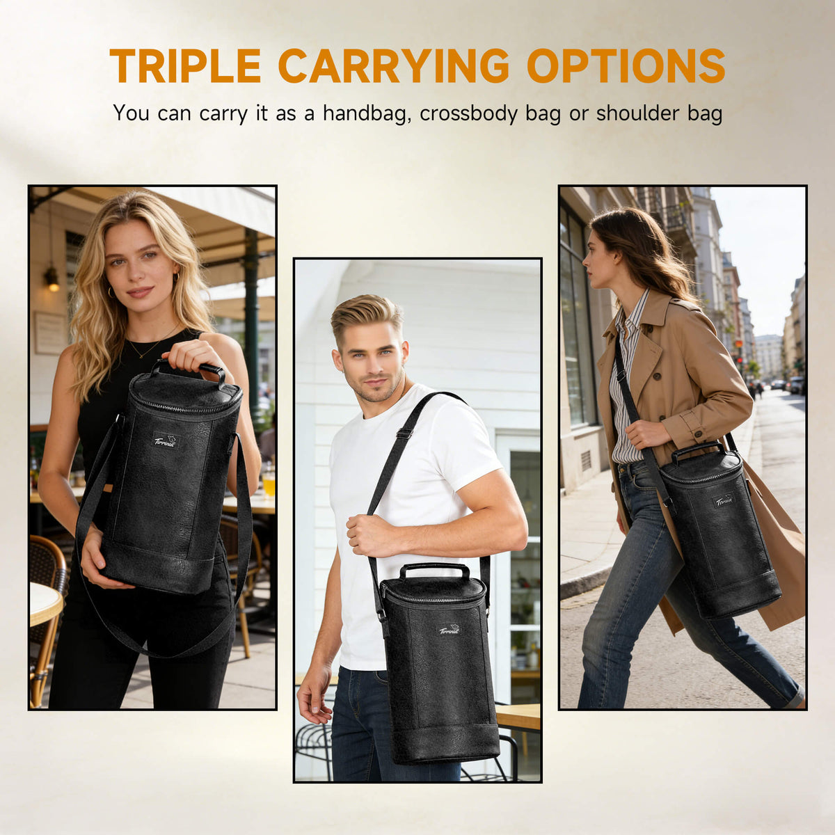 Tirrinia 2 Bottle Wine Carrier Bag, Insulated Wine Tote Cooler Bag with Shoulder Strap, for Travel, Picnic, BYOB & Christmas - Perfect Gift for Wine Lovers, Brown
