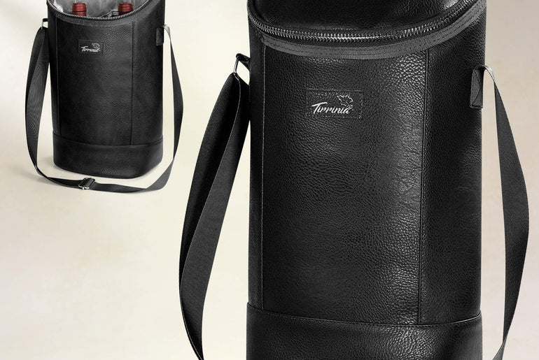 Tirrinia 2 Bottle Wine Carrier Bag, Insulated Wine Tote Cooler Bag with Shoulder Strap, for Travel, Picnic, BYOB & Christmas - Perfect Gift for Wine Lovers, Brown